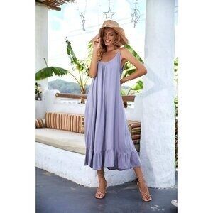Boho Floral Maxi Dress with Pockets, Adjustable Straps, V-Neck Light Grey‎ XXL